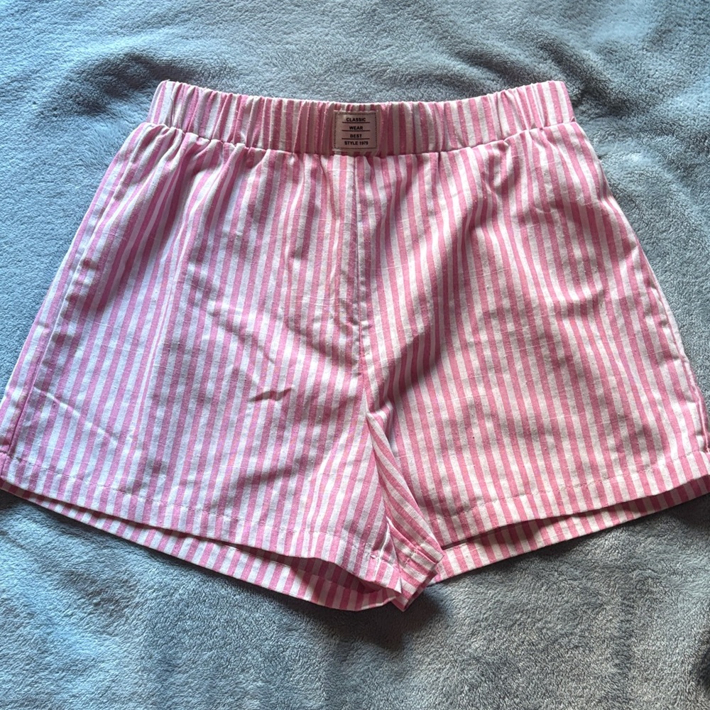 SHEIN Pink and White Striped Shorts